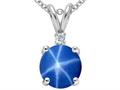 Tommaso Design™ Round Created Star Sapphire And Genuine Diamond Pendant