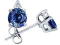 Tommaso Design™ Genuine 5mm Round Sapphire and Diamond Stud Earrings