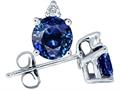 Tommaso Design™ Round 5.5mm Genuine Sapphire and Diamond Stud Earrings