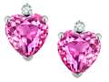 Tommaso Design™ Heart Shape 6 mm Created Pink Sapphire and Genuine Diamonds Earring Studs