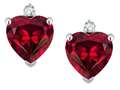 Tommaso Design™ Heart Shape Created Ruby and Genuine Diamonds Earring Studs