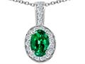 Tommaso Design™ Oval 8x6 mm Simulated Emerald And Genuine Diamond Pendant