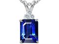 Tommaso Design™ Emerald Cut 8x6mm Created Sapphire and Genuine diamonds pendant
