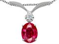 Tommaso Design™ Created Ruby Oval 8x6mm and Genuine Diamond Pendant