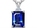 Tommaso Design™ Emerald Cut 10x8mm Created Sapphire and Genuine diamonds pendant