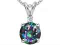 Tommaso Design™ 7mm Round Rainbow Mystic Topaz and Genuine Diamond Pendant