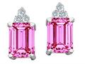 Tommaso Design™ Simulated Pink Topaz Emerald Octagon Cut And Diamond Earrings