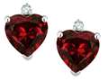 Tommaso Design™ Heart Shape Garnet and Genuine Diamonds Earring Studs