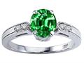 Tommaso Design™ Round 7mm Simulated Emerald And Genuine Diamond Engagement Ring