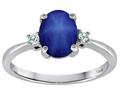 Tommaso Design™ Oval Created Star Sapphire 8x6mm 3 stone Engagement Ring