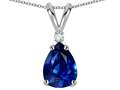 Tommaso Design™ Pear Shape 9x7mm Created Sapphire and Genuine Diamond Pendant