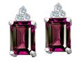 Tommaso Design™ Octagon Cut 8x6 mm Genuine Rhodolite and Diamond Earrings
