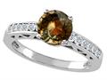 Tommaso Design™ Round 7mm Genuine Smoky Quartz and Diamond Solitaire Engagement Ring