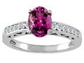 Tommaso Design™ Oval 8x6mm Genuine Rhodolite and Diamond Solitaire Engagement Ring