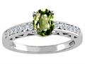 Tommaso Design™ Oval 7x5mm Genuine Green Sapphire and Diamond Solitaire Engagement Ring