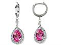 Original Star K™ Simulated Pink Topaz 1.50 Inch Drop Earrings Dangling On 35mm Huggie Hoop