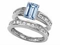Original Star K™ Simulated Emerald Cut Aquamarine Wedding Set