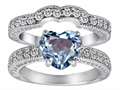 Original Star K™ 8mm Heart Shape Simulated Aquamarine Wedding Set