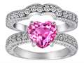 Original Star K™ 8mm Heart Shape Created Pink Sapphire Wedding Set