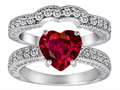 Original Star K™ 8mm Heart Shape Created Ruby Wedding Set