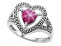Tommaso Design™ Heart Shape 6mm Created Star Ruby and Diamond Ring
