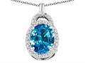 Tommaso Design™ Oval 10x8mm Genuine Blue Topaz and Diamond Pendant