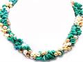 3 Rows 18 Inch Long Genuine Pearl and Turquoise Necklace