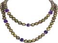 36 Inch 8mm to 10mm Genuine Golden Pearl and Amethyst Necklace