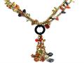 31 Inch Long Genuine Golden Pearl and Carved Agate Necklace