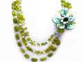 23 Inch Handcrafted Pearl , Peridot and Abalone Shell Flower Necklace