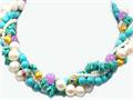 4 Rows 17 Inch Genuine Pearls, Turquoise, Crystal and Jade Necklace
