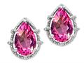 Tommaso Design™ Pear Shape 10x7mm Simulated Pink Topaz And Diamond Earrings