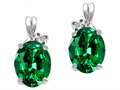 Tommaso Design™ Oval 8x6mm Simulated Emerald And Diamond Earrings