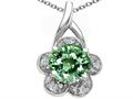 Tommaso Design™ Round 7 mm Simulated Green Sapphire and Diamond Flower Pendant