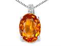 Tommaso Design™ Oval 8x6mm Genuine Orange Sapphire and Diamond Pendant
