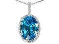 Tommaso Design™ Oval 10x8mm Genuine Blue Topaz and Diamond Pendant