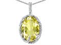 Tommaso Design™ Oval 10x8mm Genuine Lemon Quartz and Diamond Pendant