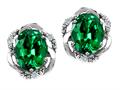 Tommaso Design™ Oval 8x6mm Simulated Emerald And Diamond Earrings