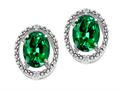 Tommaso Design™ Oval 8x6mm Simulated Emerald And Diamond Earrings