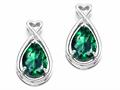 Tommaso Design™ Pear Shape 9x7mm Simulated Emerald And Diamond Earrings