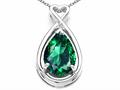 Tommaso Design™ Pear Shape 11x8mm Simulated Emerald And Diamond Pendant