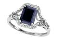 Tommaso Design™ 8x6mm Emerald Cut Genuine Black Sapphire and Diamond Ring