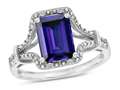 Tommaso Design™ Emerald Cut 8x6 mm Genuine Iolite and Diamond Ring
