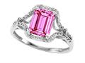 Tommaso Design™ Emerald Cut 8x6mm Simulated Pink Tourmaline And Diamond Ring