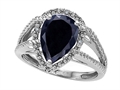 Tommaso Design™ Pear Shape 11x8mm Genuine Black Sapphire and Diamond Ring
