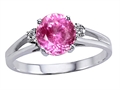 Tommaso Design™ Round Lab Created Pink Sapphire and Genuine Diamond Ring