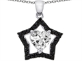 925 Sterling Silver 14K White Gold Plated Heart Shaped White Quartz and Black Quartz Star Pendant