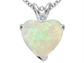 14k White Gold Genuine 8mm Heart Shape Opal and Diamond Pendant