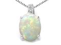 Tommaso Design™ Genuine Oval Opal and Diamond Pendant