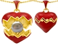 Original Star K™ Puffed Red Enamel Heart Pendant with June Birthstone Genuine 7mm Pearl Surprise Inside